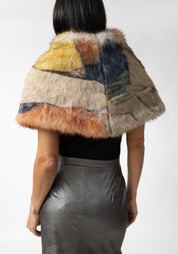 Textile Print Faux Fur Tie Shrug