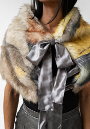 Textile Print Faux Fur Tie Shrug