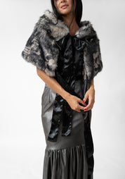 Plaid Print Faux Fur Tie Shrug