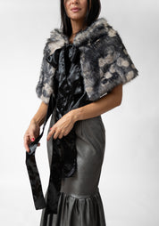 Plaid Print Faux Fur Tie Shrug