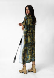 Mirror and Floral Print Oversized Tie Waist Tube Dress
