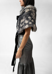 Plaid Print Faux Fur Tie Shrug