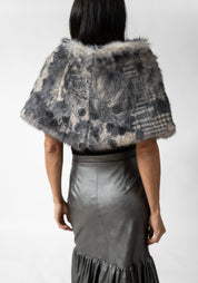 Plaid Print Faux Fur Tie Shrug