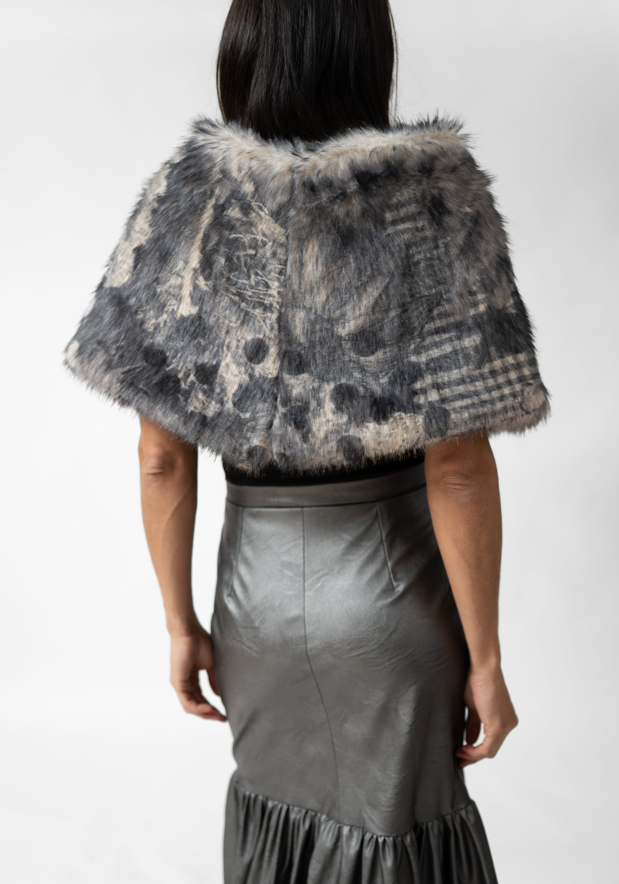 Plaid Print Faux Fur Tie Shrug