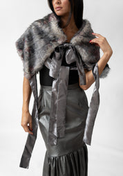 Dark Florals Print Faux Fur Tie Shrug