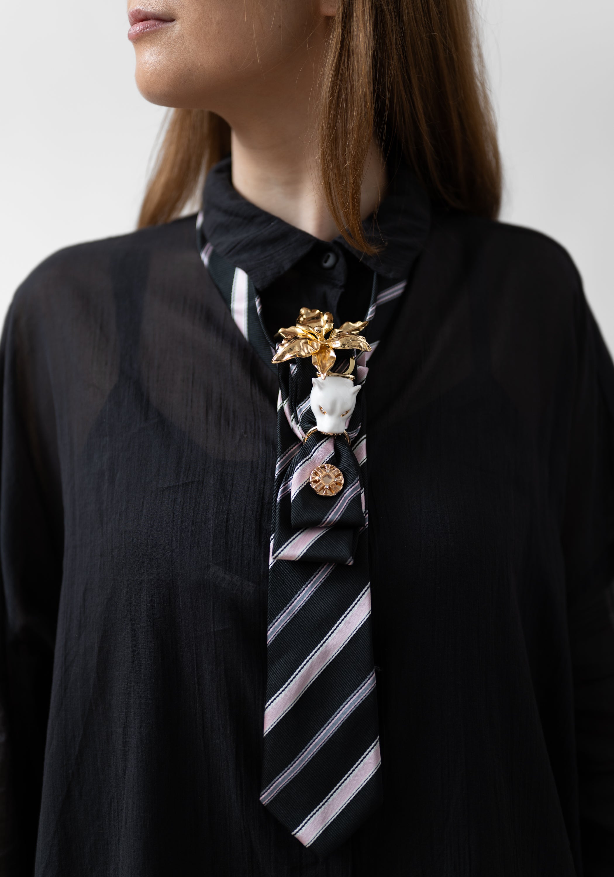 Floral Panther Tie Neckpiece