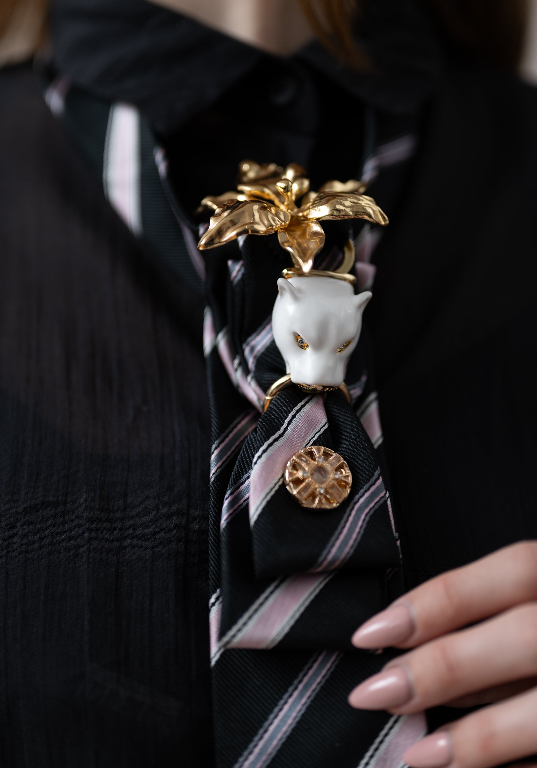 Floral Panther Tie Neckpiece