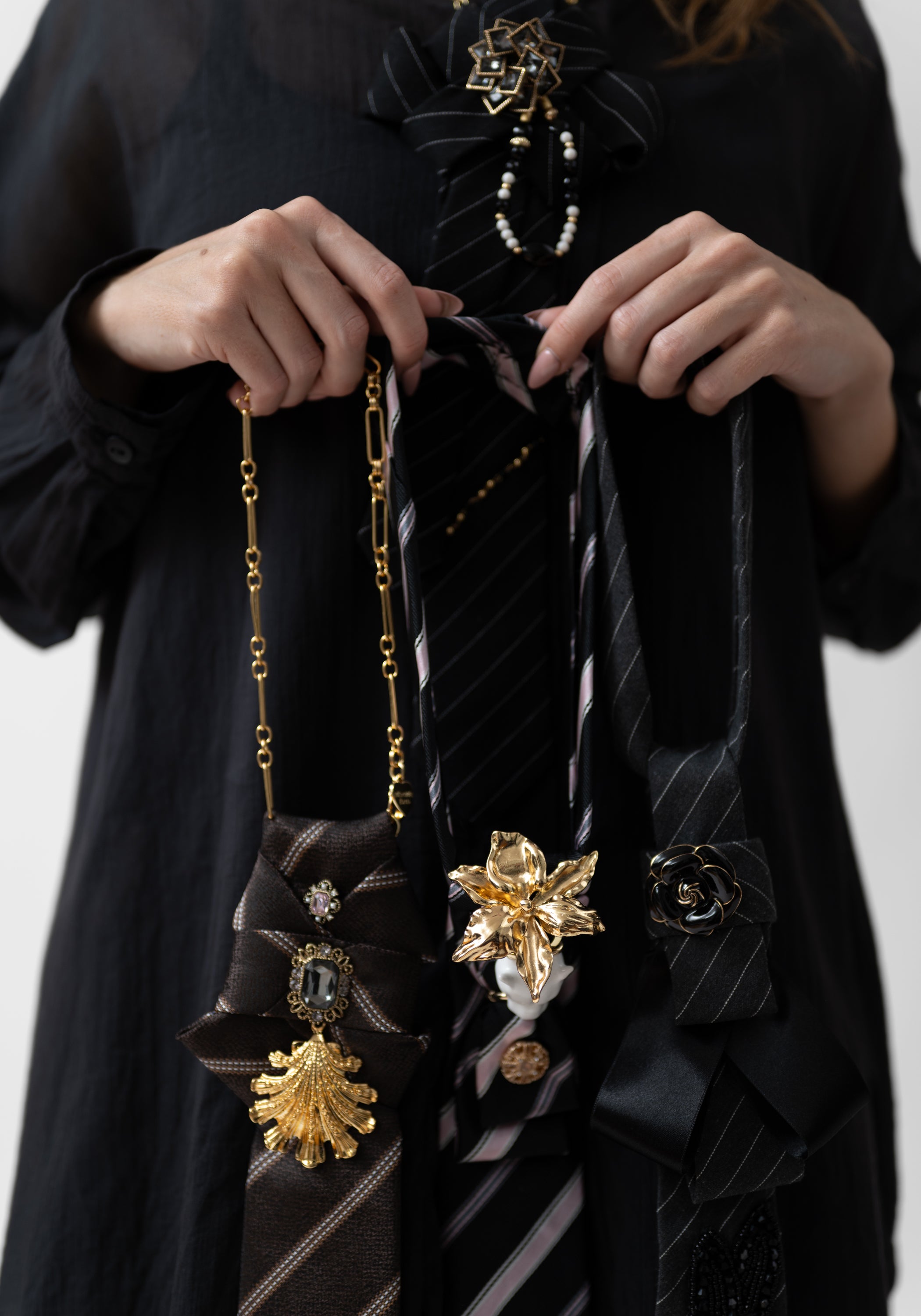 Dark Floral Tie Neckpiece