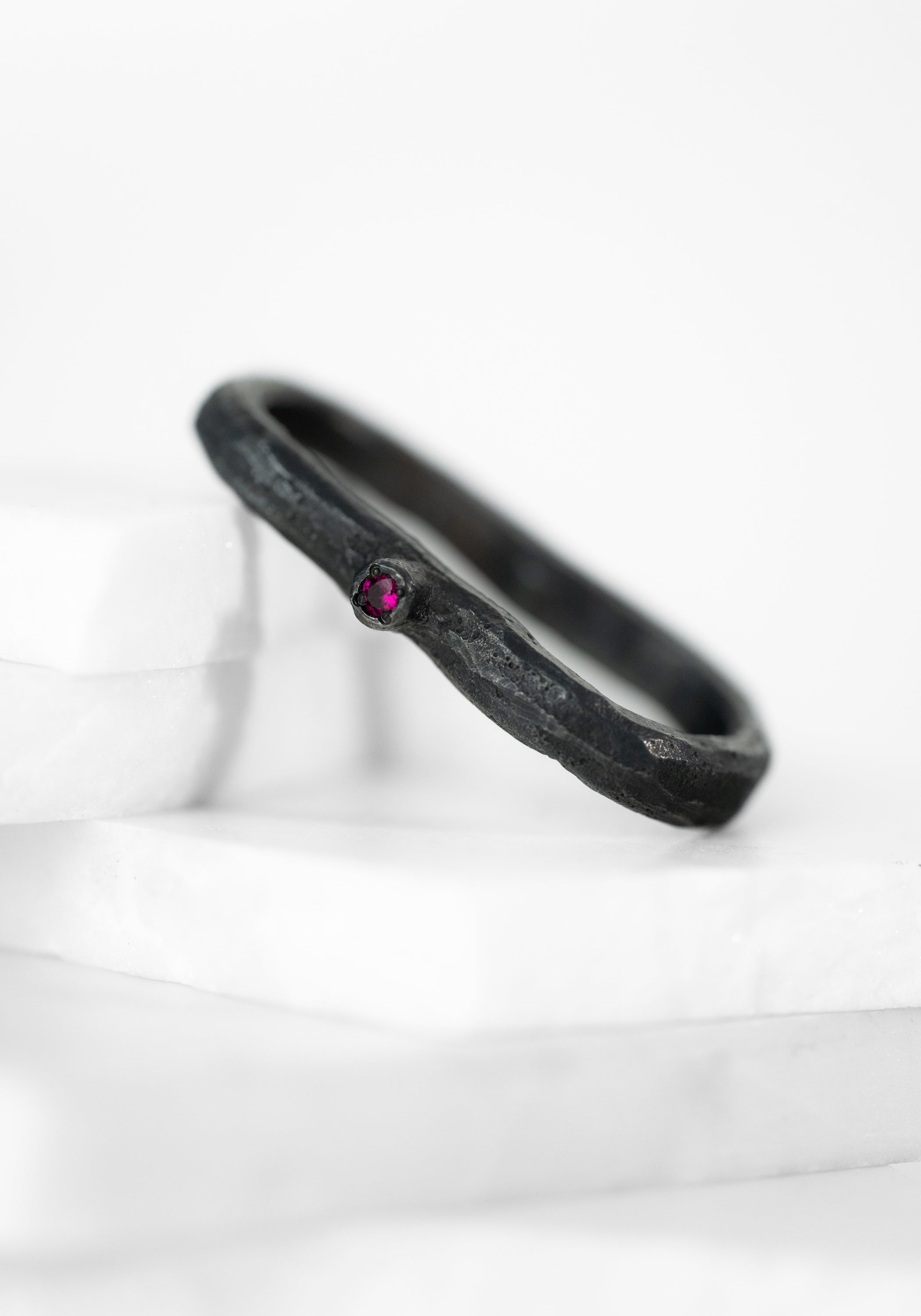 Oxidized Sterling Ruby Double Ring