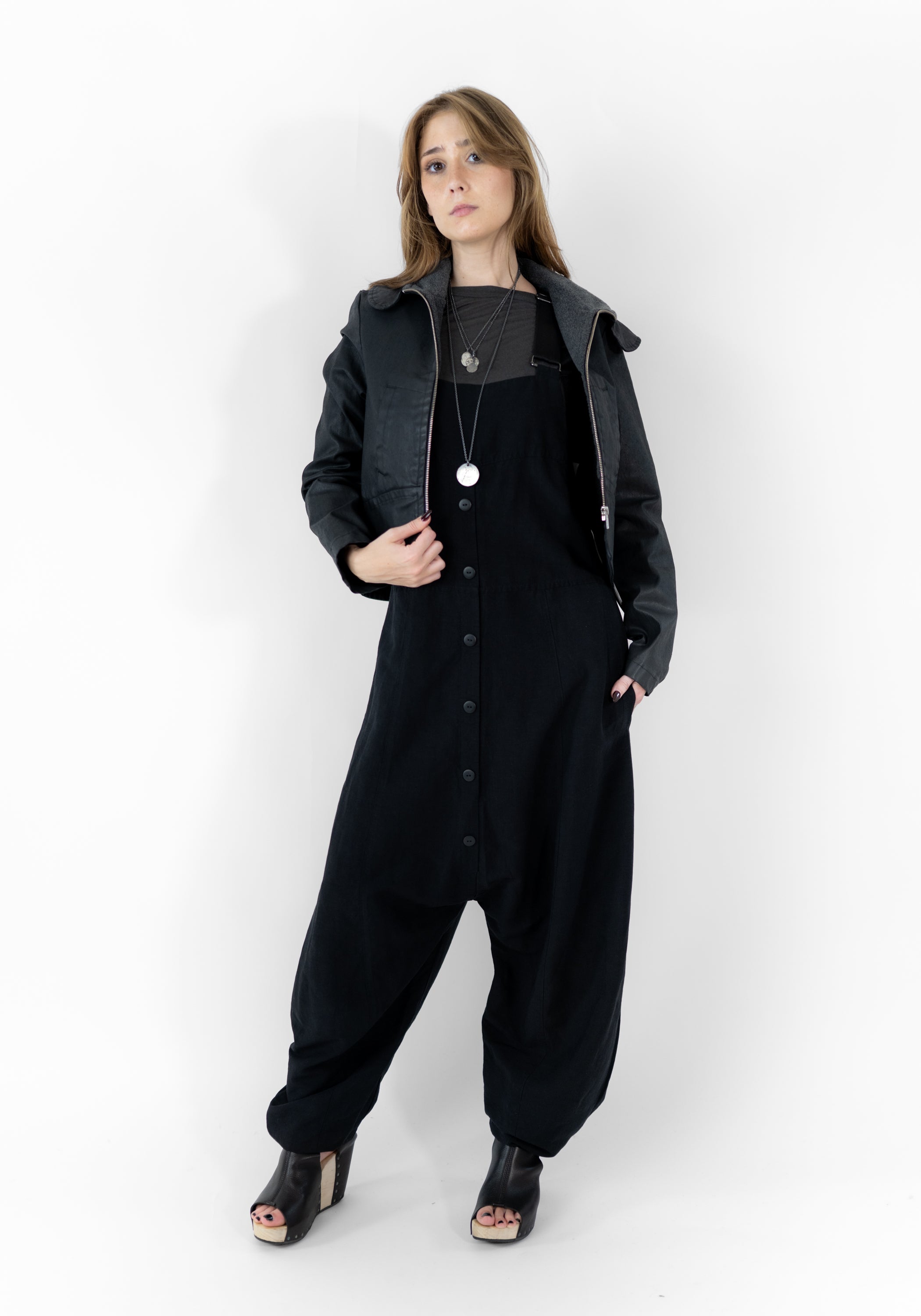 Drop Seat Button Front Jumpsuit