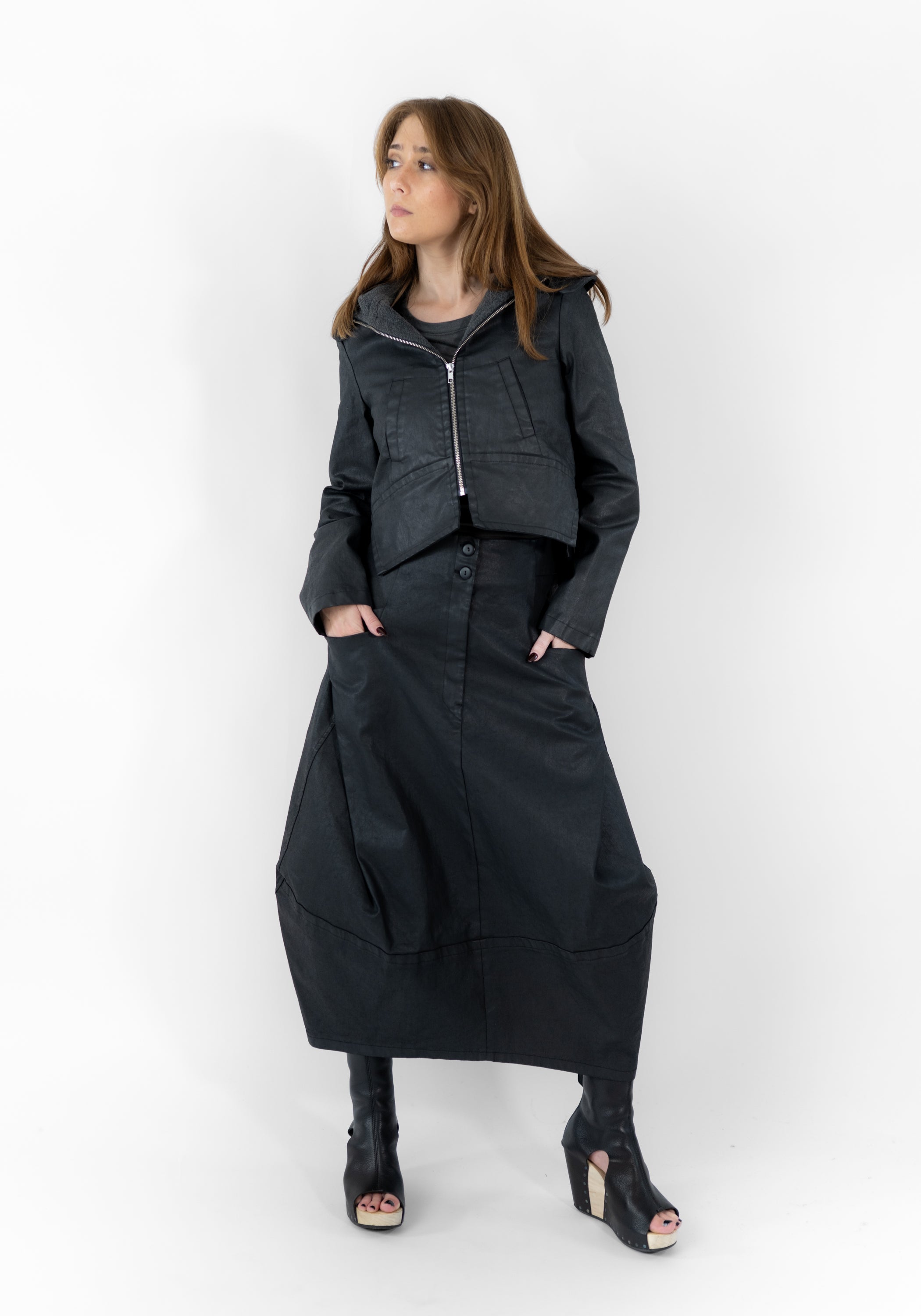 Asymmetric Coated Maxi Skirt