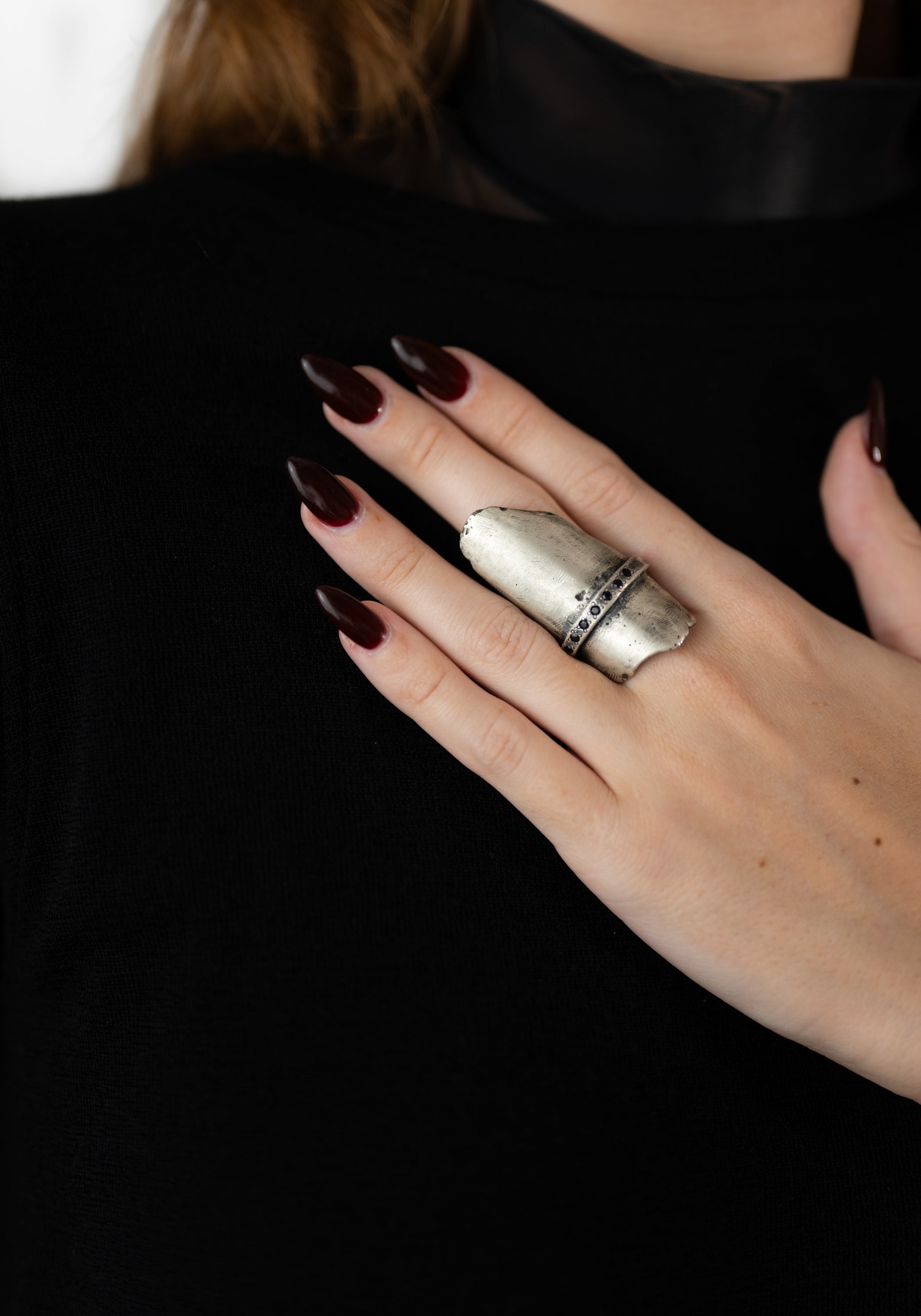 Sterling Black Spinel Bar Detail Ring - December Thieves