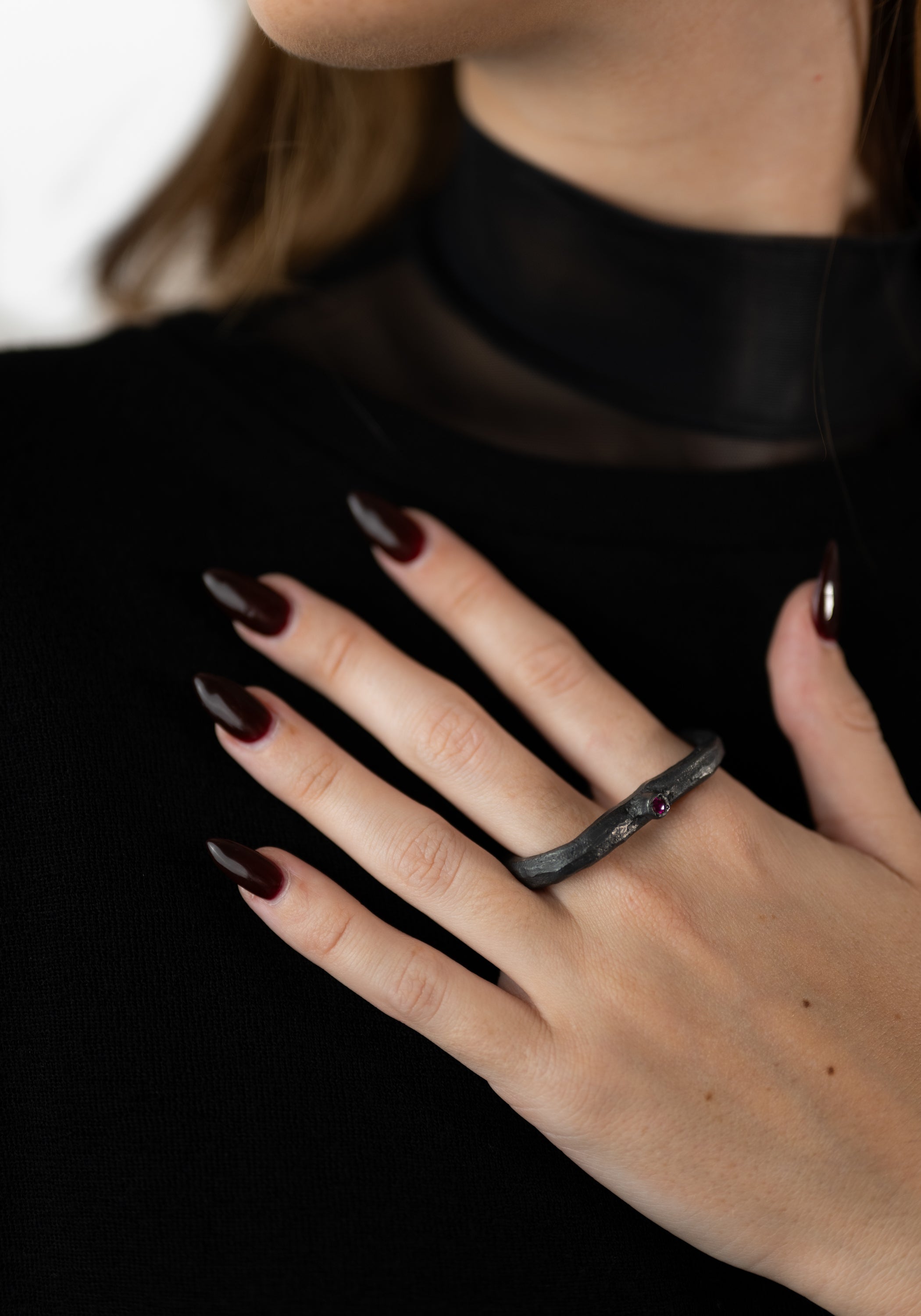 Oxidized Sterling Ruby Double Ring