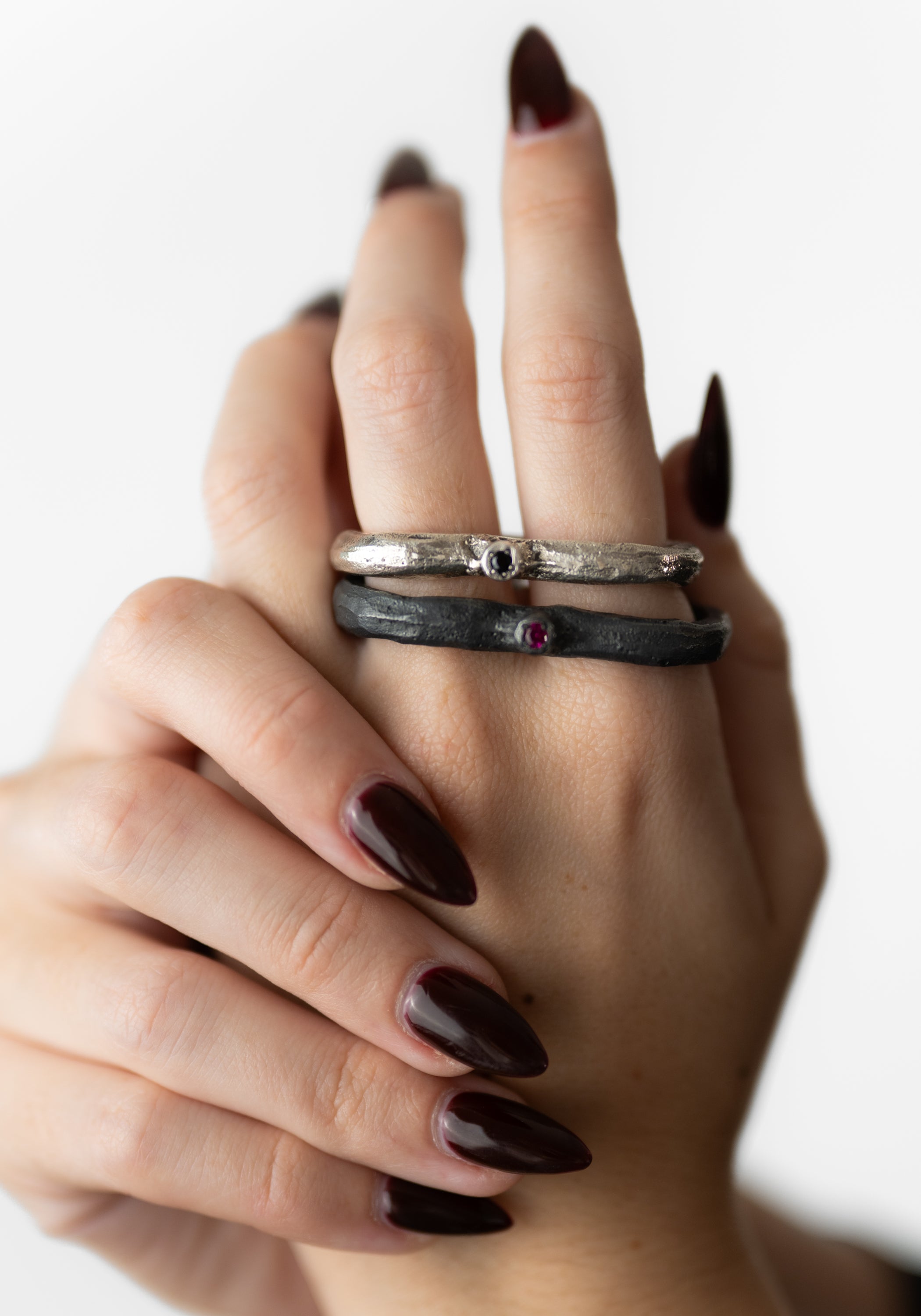Oxidized Sterling Ruby Double Ring