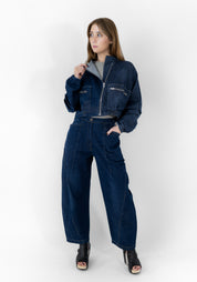 Gathered Sleeve Cropped Denim Jacket
