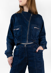 Gathered Sleeve Cropped Denim Jacket