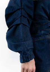 Gathered Sleeve Cropped Denim Jacket