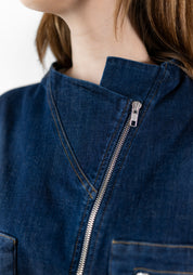 Gathered Sleeve Cropped Denim Jacket