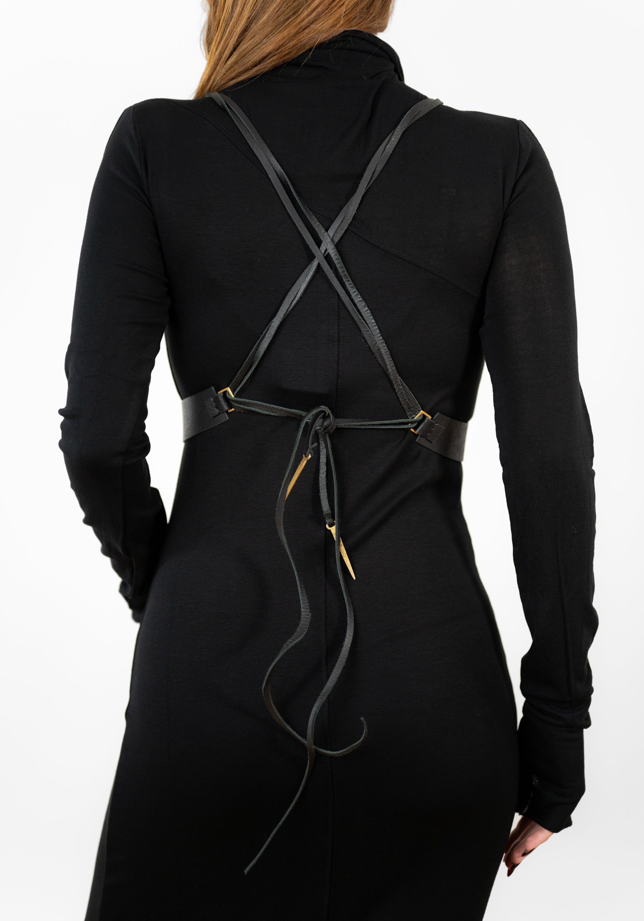 Leather and Bronze Tie Back Harness
