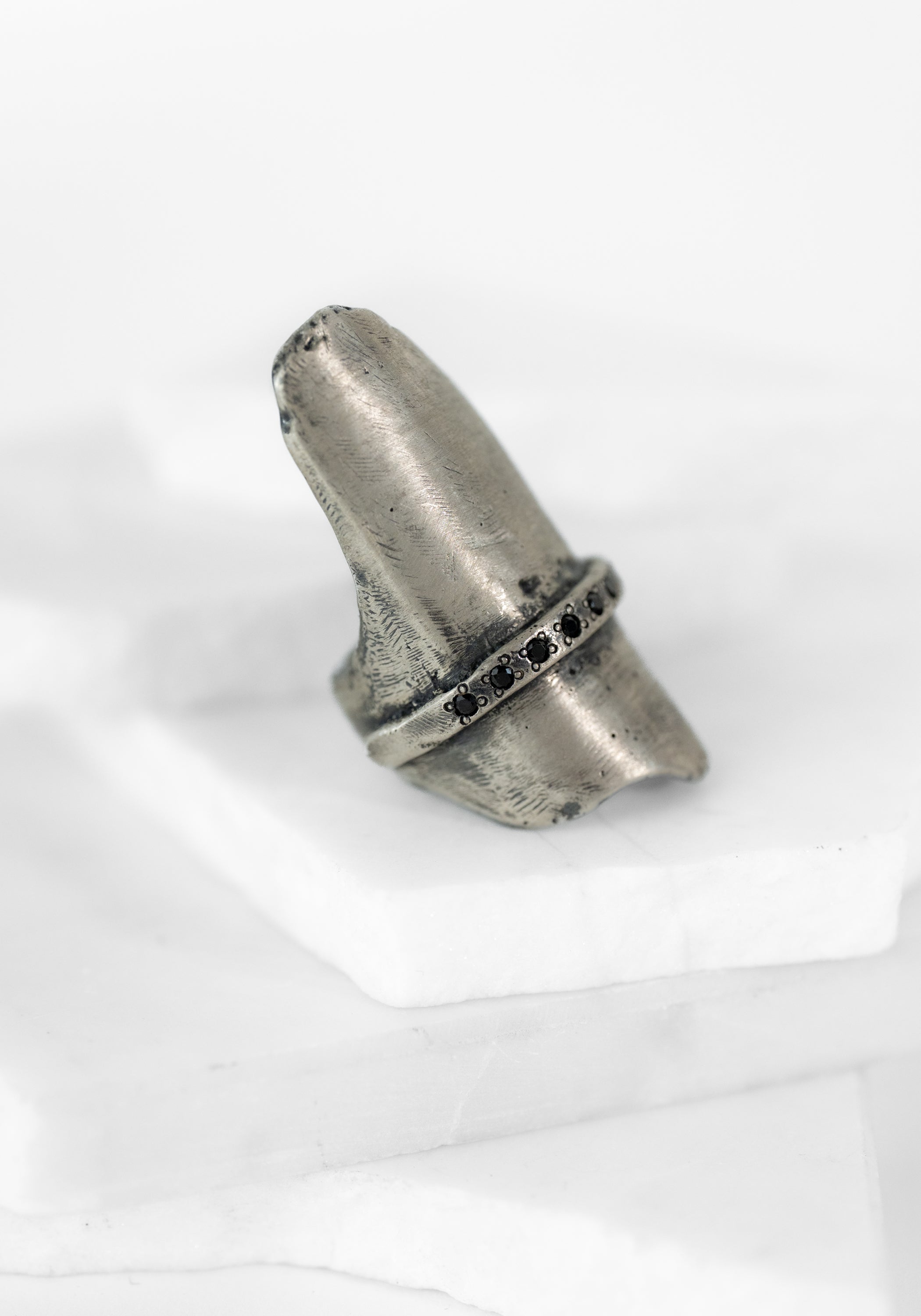 Sterling Black Spinel Bar Detail Ring - December Thieves