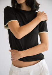 Cropped Contrast Trim T-Shirt