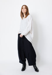 Jojo Asymmetric Oversized Drop Shoulder Wool Blend Knit Pullover