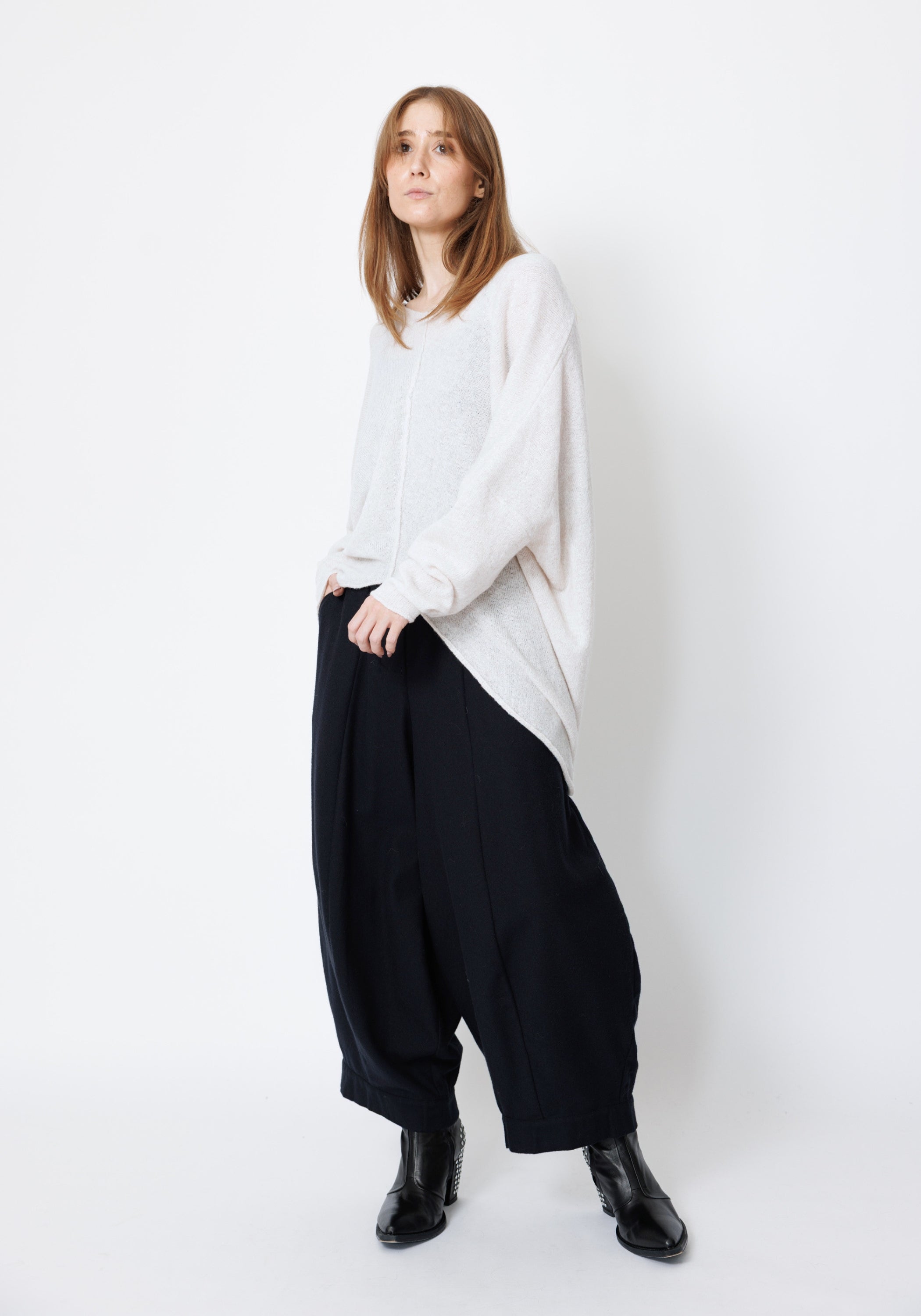 Jojo Asymmetric Oversized Drop Shoulder Wool Blend Knit Pullover