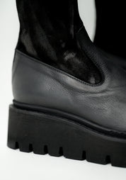 Leather and Distressed Suede Sock Boot