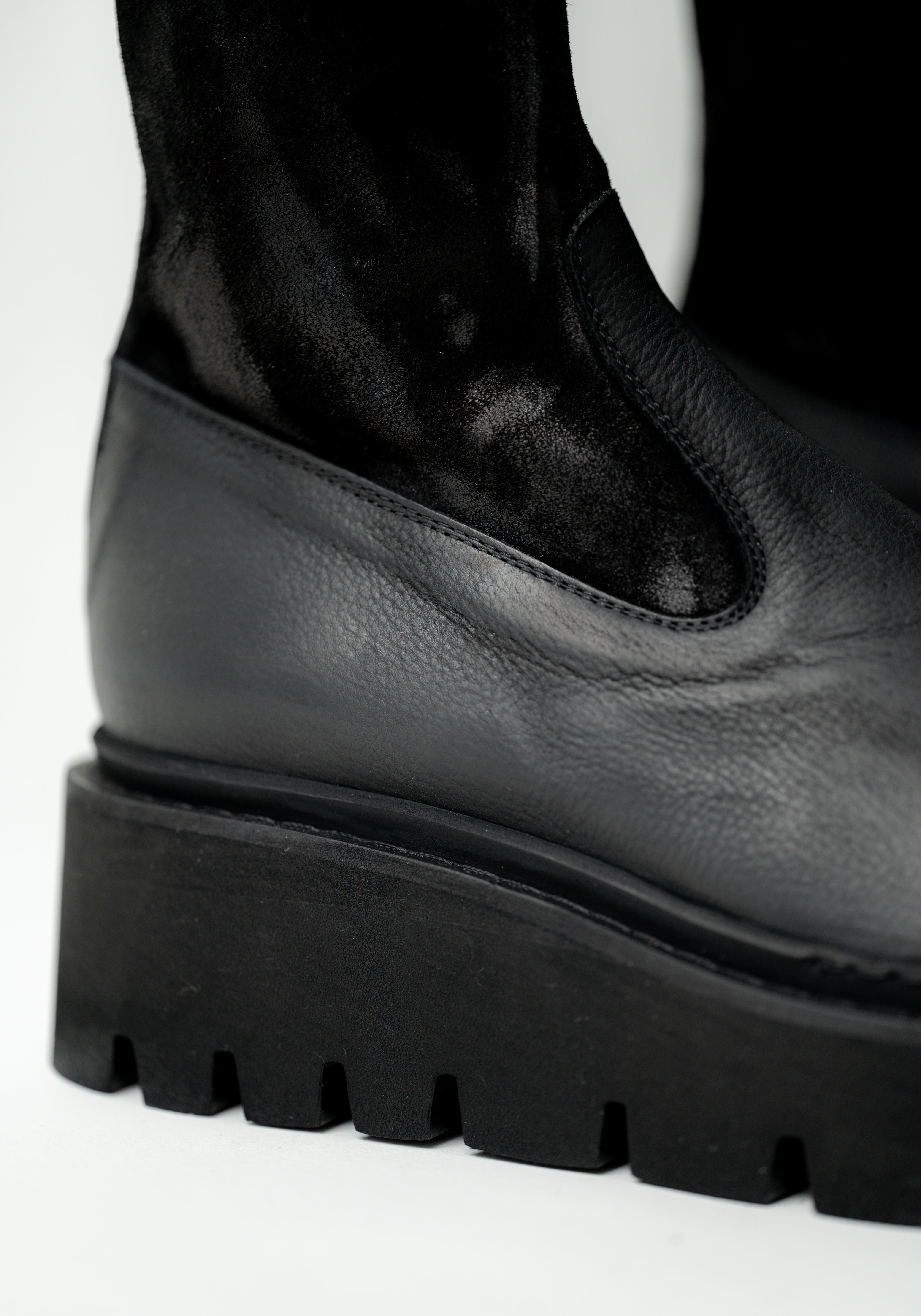 Leather and Distressed Suede Sock Boot