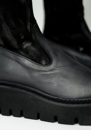 Leather and Distressed Suede Sock Boot