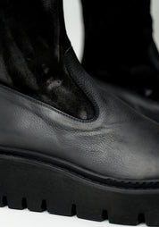 Leather and Distressed Suede Sock Boot