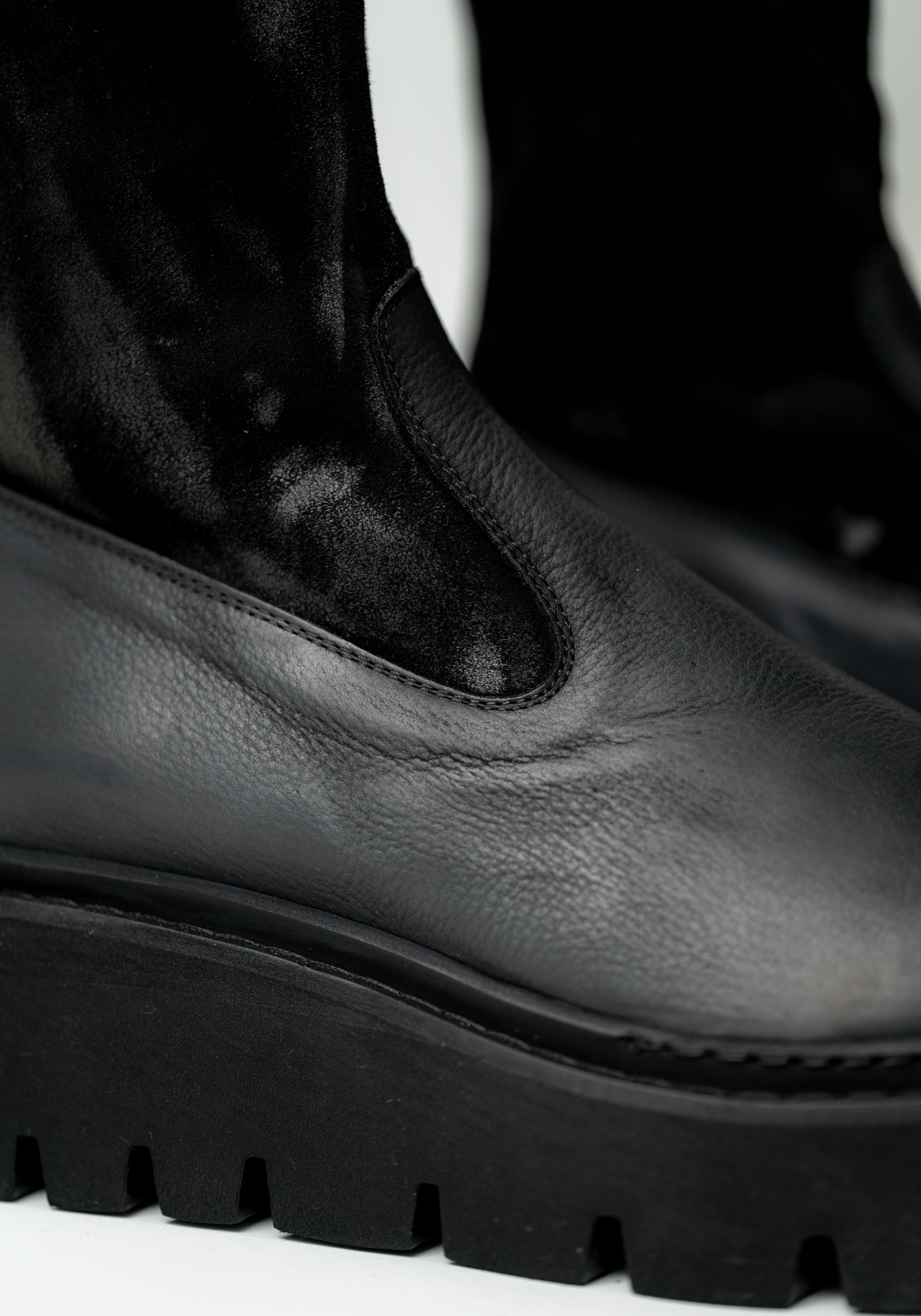 Leather and Distressed Suede Sock Boot