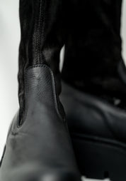 Leather and Distressed Suede Sock Boot