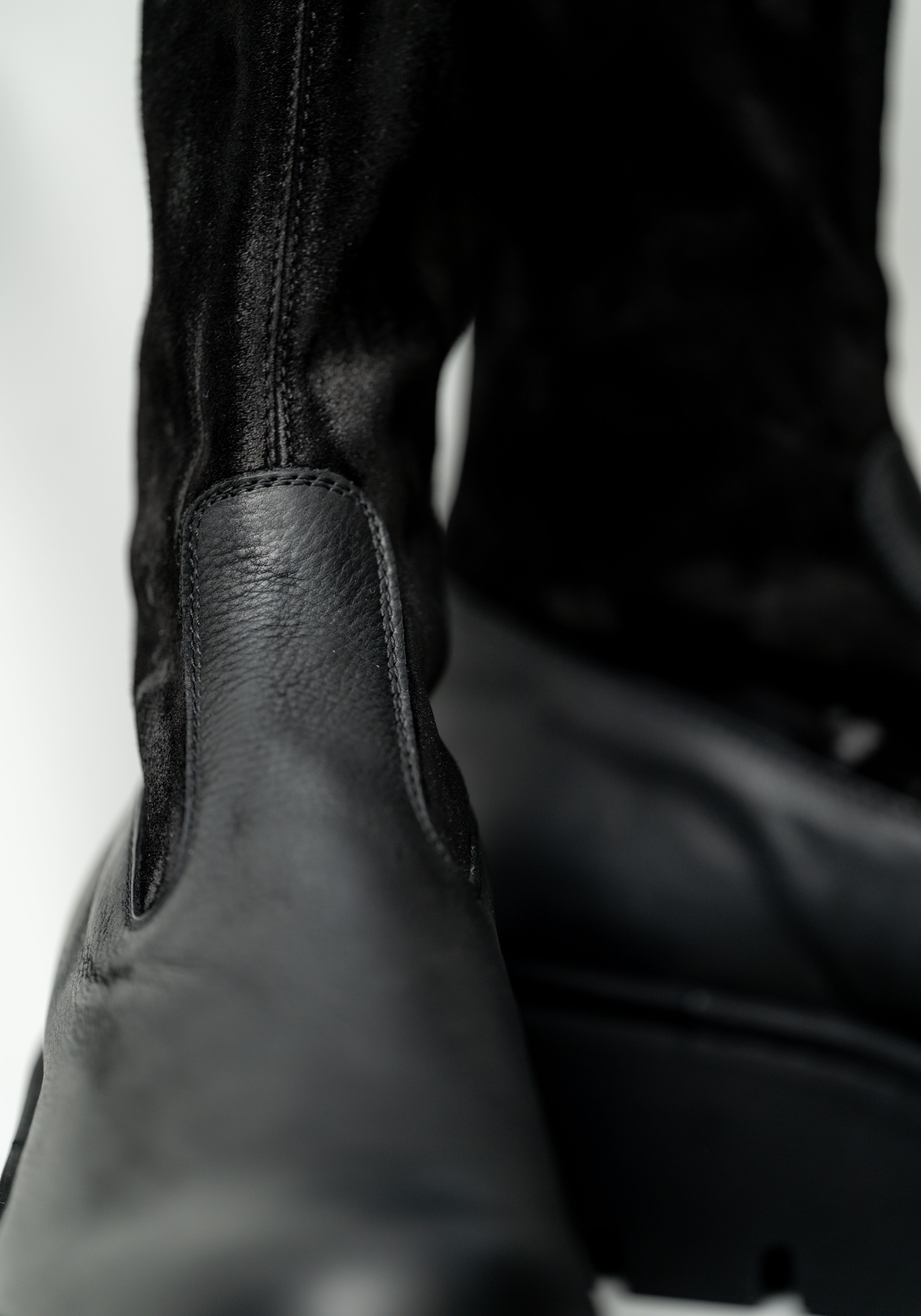 Leather and Distressed Suede Sock Boot