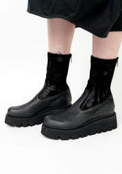 Leather and Distressed Suede Sock Boot