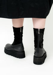 Leather and Distressed Suede Sock Boot