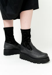 Leather and Distressed Suede Sock Boot