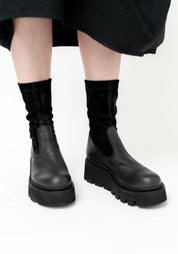 Leather and Distressed Suede Sock Boot