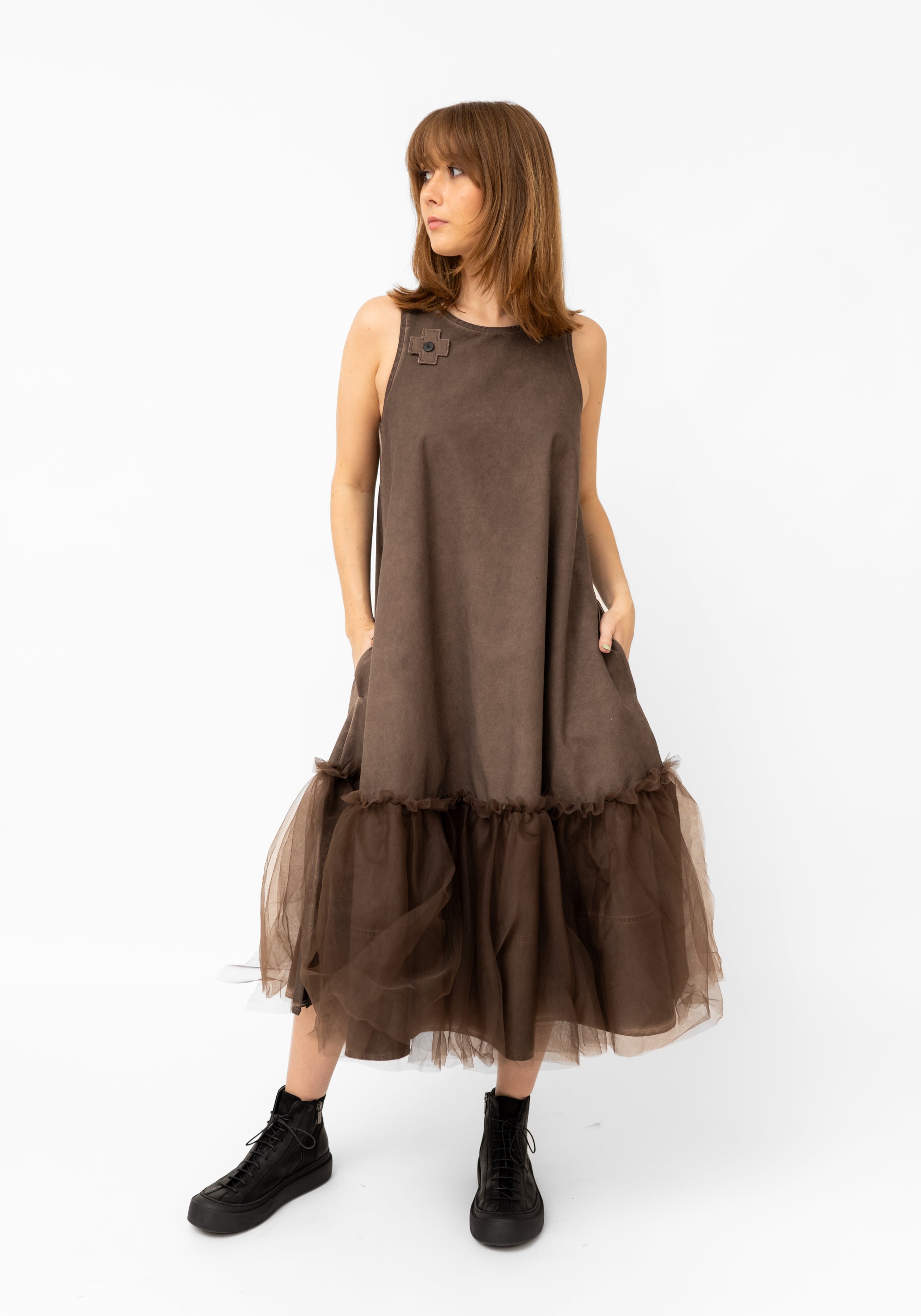 Tulle Ruffle Detail A-Line Dress