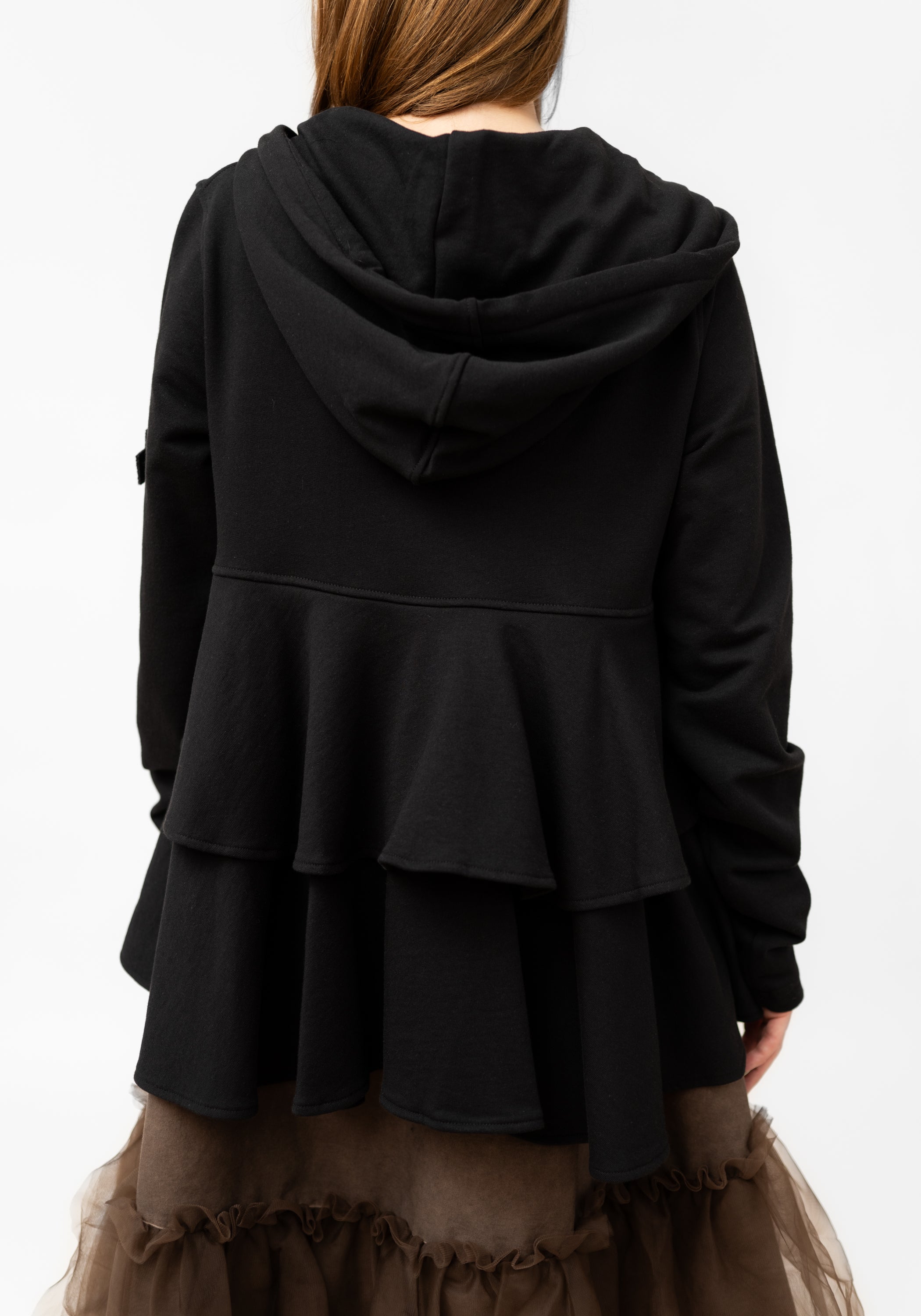 Ruffle Back Zip Front Sweatshirt
