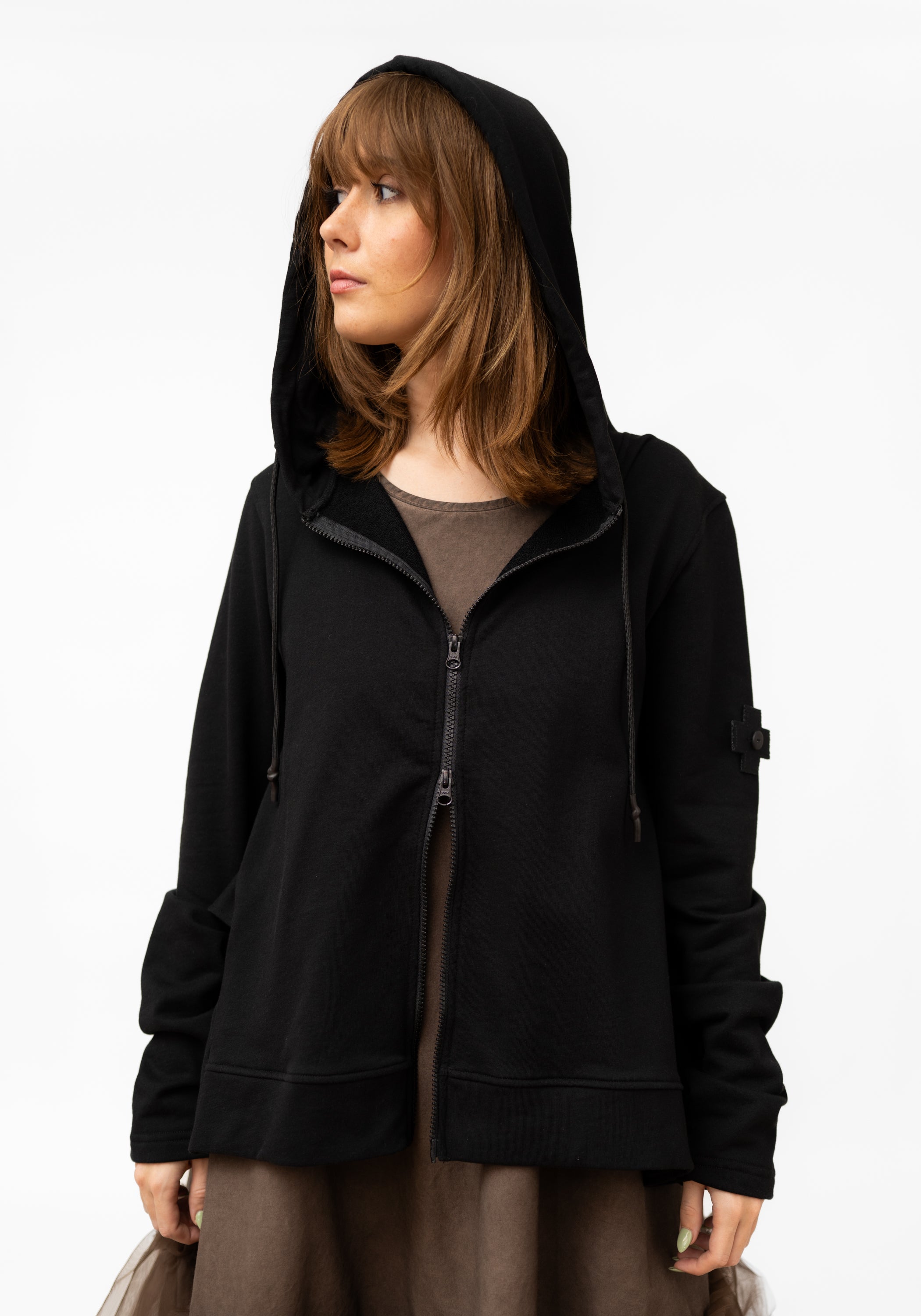 Ruffle Back Zip Front Sweatshirt
