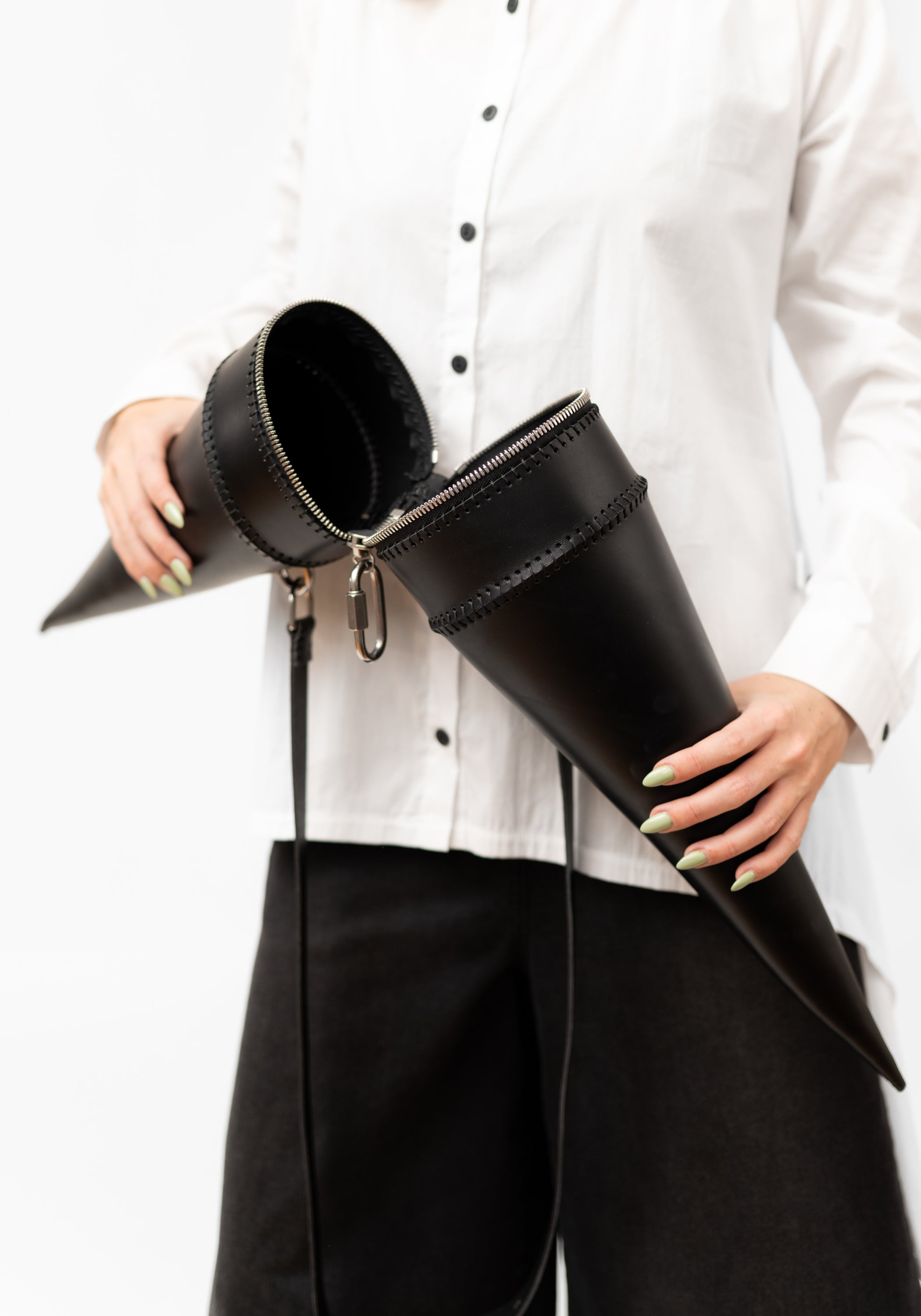 Pre-order: Black Leather Double Cone Sling