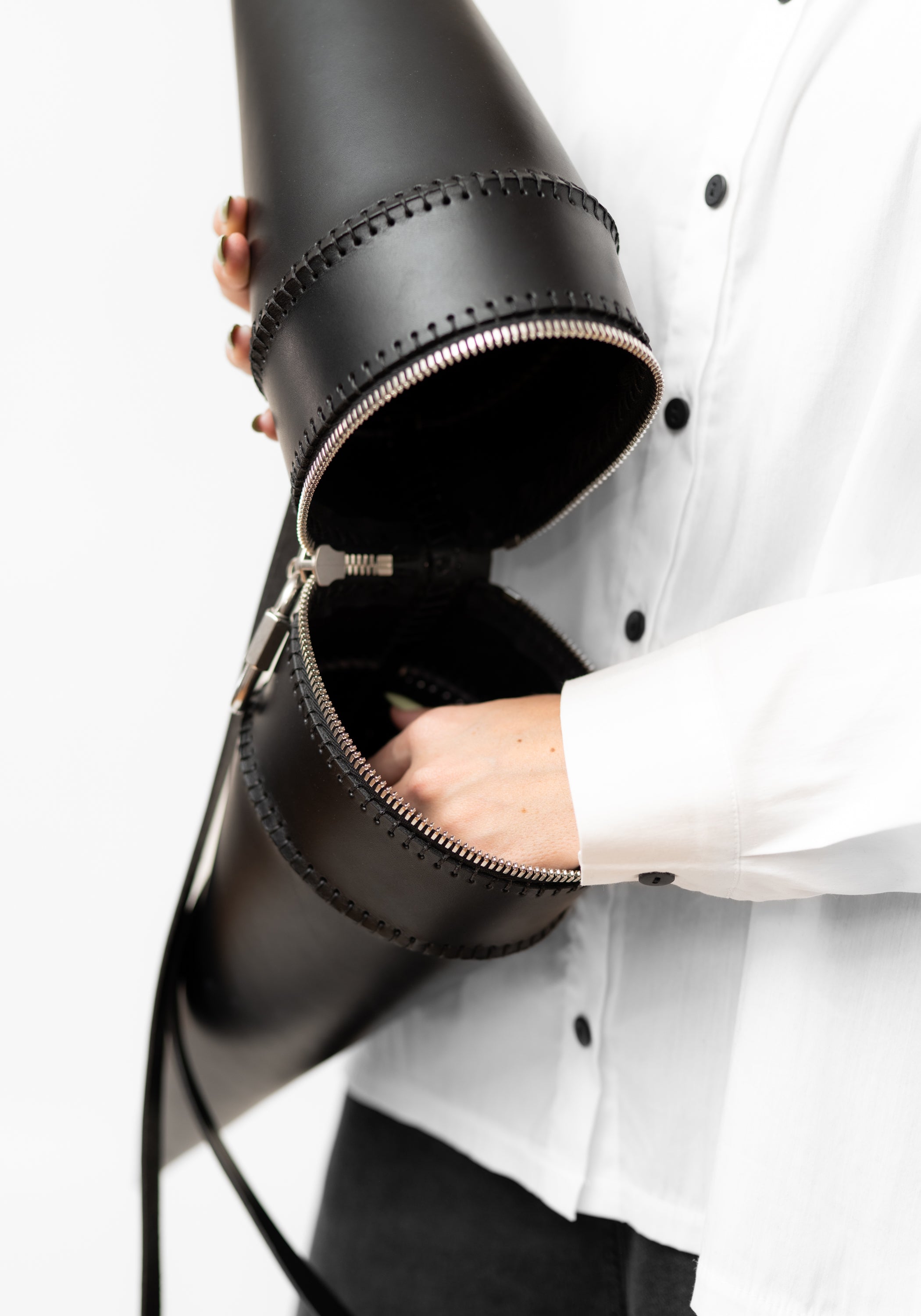 Pre-order: Black Leather Double Cone Sling