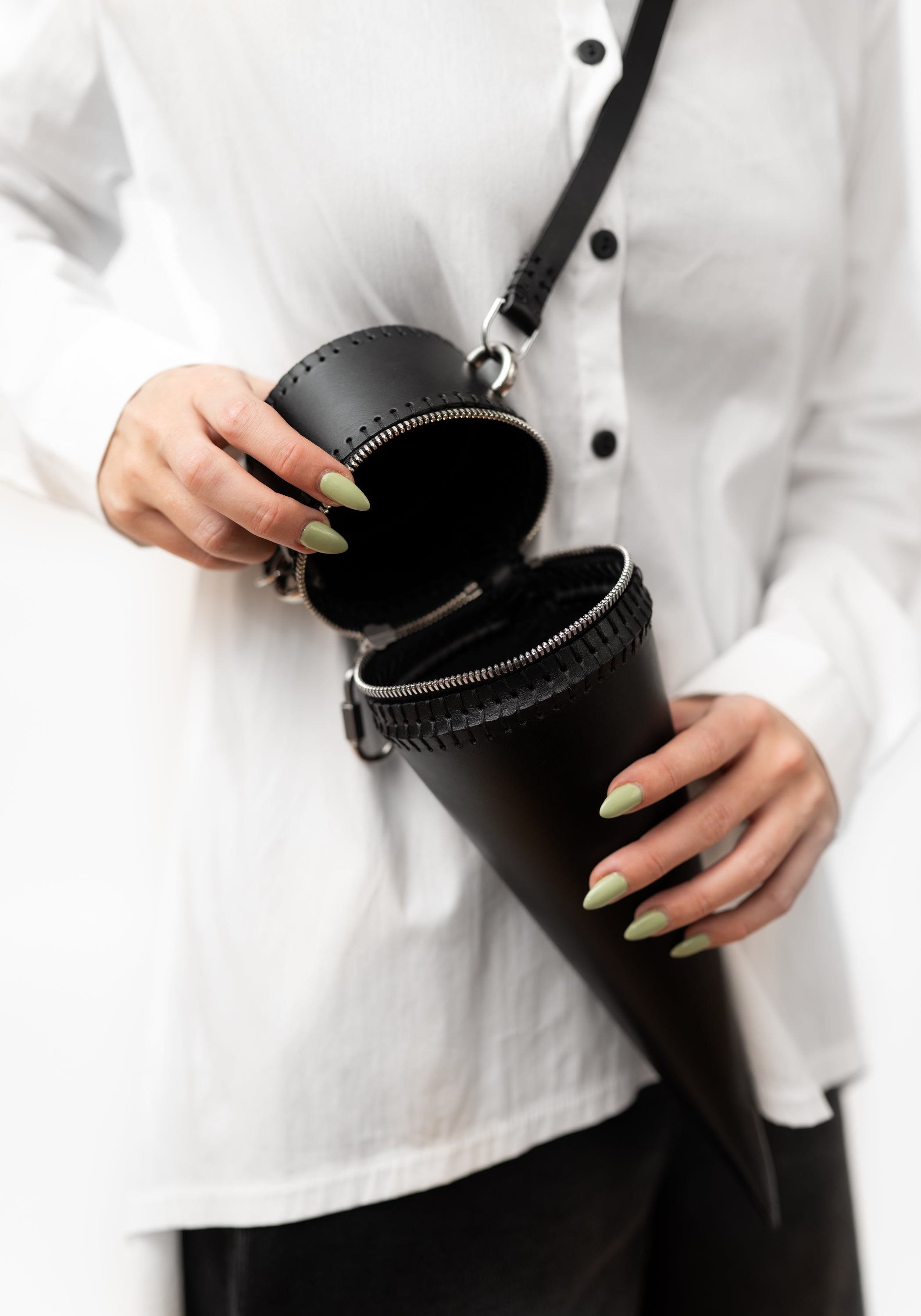 Black Leather Cone Pouch