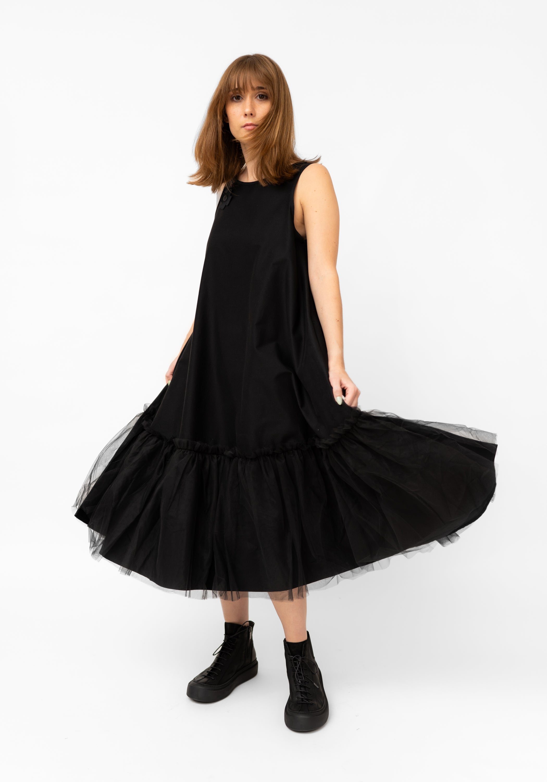 Tulle Ruffle Detail A-Line Dress