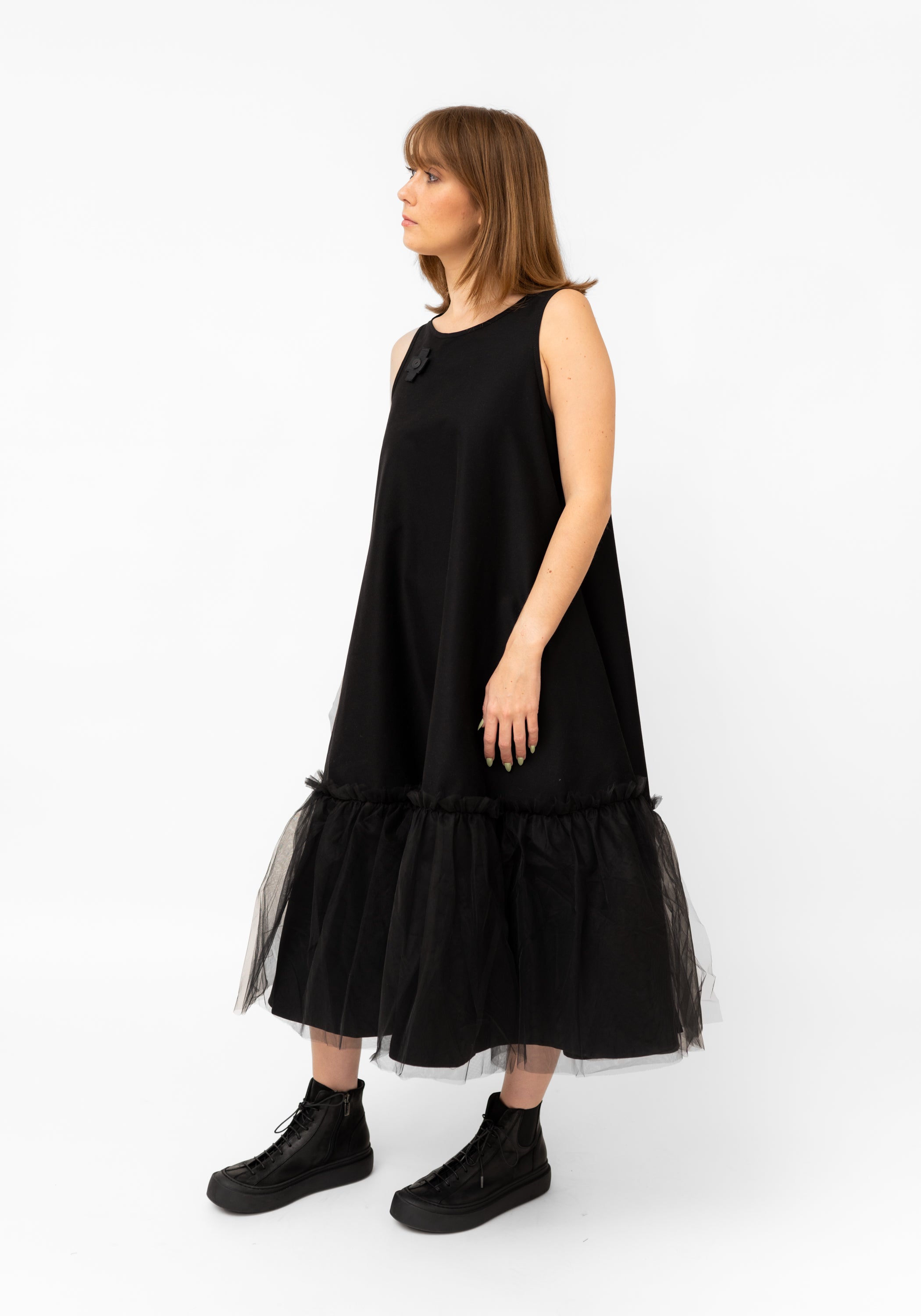 Tulle Ruffle Detail A-Line Dress