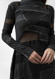 High Neck Asymmetric Paneled Knit Detail Dress