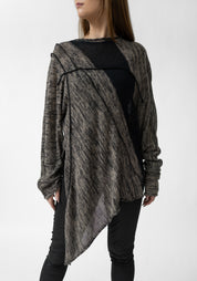 Asymmetric Drop Shoulder Contrast Panels Knit Top