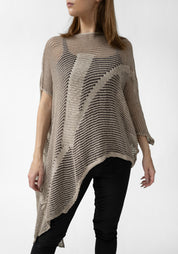 Oversized Asymmetric Drop Shoulder Paneled Knit Tunic