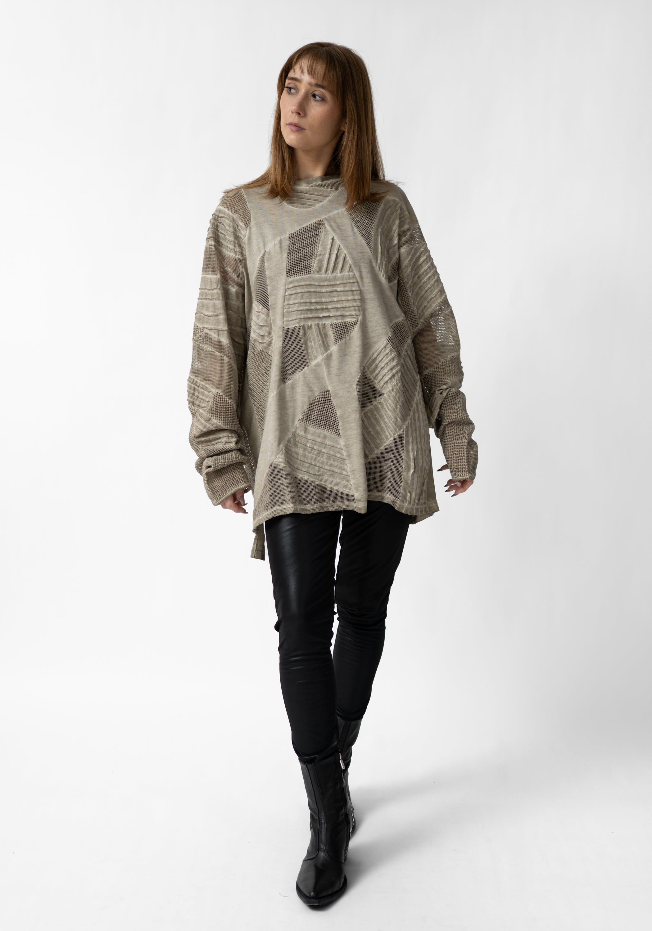 Oversized Patchwork Contrast Panels Knit Detail Top